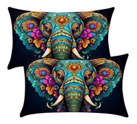 Boho Cushion Covers 35x55 cm Set of 2 Decorative Pillows Elephant Throw Pillow Case Rectangle Cushion Cover Couch Cushions Covers for Living Room Sofa Bedroom with Invisible Zipper 14x22 Inch -SC438
