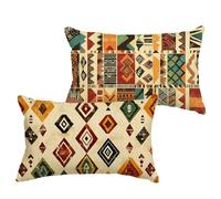 Boho Cushion Covers 50x70 cm Large Cushions Brown Waterproof Linen Throw Pillow Covers with Invisible Zipper, Garden Bench Patio Bedroom Sofa Bed Decorations, Set of 2（No pillow core） 1B-135