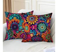 Boho Cushion Covers 80 x 80 cm Set of 2 Colourful Cushion Cover Throw Pillow Covers Abstract Cushions Linen Decorative Sofa Pillows with Invisible Zipper for Living Room Garden 32 x 32 inches (IU101)