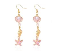Boho Cute Shell Conch Dangle Earrings,Vintage Pearl Long Dangling Starfish Earrings Beach Summer Holiday Party Jewelry, L, Plastic, No Gemstone