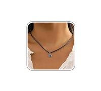 Boho Cute Tiny Evil Eye Necklace Silver Dainty Blue Eye Pendant Necklace Charm Small Solitaire Choker Mini Round Dot Thin Rope Chain Black Leather Simple Delicate Minimalist Protection for Women