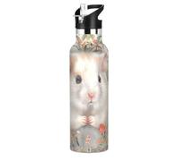 Boho Cute White Hamster Water Bottles with Handle Double Wall Vacuum Insulated Bike Running Sports Travel Gym