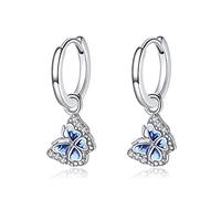 Boho CZ Butterfly Dangle Hoop Earrings for Women Girls 925 Sterling Silver Oxidized Plated Cute Charms Drop Danling Small Hoop Cartilage Cuffs Wrap Hypoallergenic Dainty Birthday Holiday Jewelry