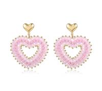 Boho Dangle Earrings for Women Teardrop Earrings with Pearls and Crystals Heart Shape Summer Boho Earrings Statement Earrings for Women, Groß, Glass, No Gemstone