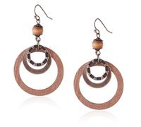 Boho Dangle Earrings, Vintage Brown Boho Wooden Dangle Earrings Ethnic Round Circle Hoop Lightweight Statement Chic Dangle Hooks Retro Wood Drop Bohemian Jewellery Earrings for Women Jewelry Gifts