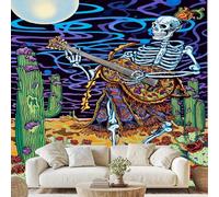 Boho Day of The Dead Mural Rock Music Guitar Skull Self-Adhesive Wallpaper 100x70 cm Cactus Moon Canvas Wall Paper for Bedroom Living Room Wall Mural Removable Stickers zw2x