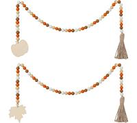 Boho Decor Fall Wooden Bead Tassels Ornaments With Pumpkin And Maple Leaves, Bead Garland Decoration For Halloween And Thanksgiving Fall Harvest Hanging Decoration, Fireplace Ornaments