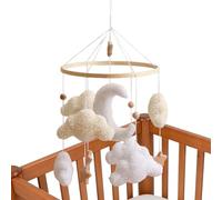 Boho Decor Nursery Mobile - 45 x 23 cm Star Wooden Velvet Rotating Mobile Educational Soothing Ornament | Crib Bed Window Hanging Nursery Bedroom Living Room Bedroom
