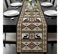 Boho Deer Table Runner 13x36 Inches Long Elk Hunting Forest Aztec Bohemian Retro Cotton Linen Table Runner Burlap Style for Dinner Table Party Decor Tabletop Decorations