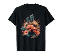Boho Desert Cactus with Blooming Orange Flowers T-Shirt