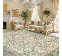 Boho Dining Room Rugs for Under Table 9x12 - Plant & Bird Patterned Rugs for Living Room, Bedroom Under Bed, Traditional Victorian Sage Green Décor, Washable Non Slip Folable Lightweight Carpet