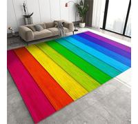 Boho Distinctive Rainbow Stripes Rugs, Gorgeous Colored Wooden Board Carpet, Living Room Ultra-Thin Non Slip Dining Room Rug, Stain Resistant Rugs Easy Clean Throw Carpet-140x200cm