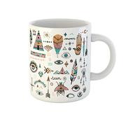 Boho Doodle Clip Evil Eye Hamsa Hand of Fatima Drinking Cup Ceramic Tea Cup Durable Coffee Mug Novelty Gift for Birthdays Sister Mom 330Ml