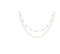 Boho Double Layer Natural Stone Bead Chain Necklace, Stackable Stainless Steel Gold Plated Necklace, Aesthetic Jewelry for Women