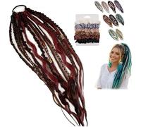 Boho Dreadlock Hair Extension, One-Minute Elastic Attachment, Soft And Elastic Synthetic Material, Natural Hand-Braided Ponytails For Daily And Festival(Red)