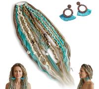 Boho Dreadlock Hair Extension with Hair Beads & Shells, 22" Hand-Braided Elastic Ponytail for 1-Minute Festival & Daily Style(E)