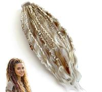 Boho Dreadlock Hair Extension with Hair Beads & Shells, 22 Inch Lightweight Ponytail, Secure Elastic Band for Festivals & Cosplay, Textured Synthetic Braids(C)
