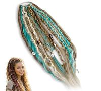 Boho Dreadlock Hair Extension with Hair Beads & Shells, 22 Inch Lightweight Ponytail, Secure Elastic Band for Festivals & Cosplay, Textured Synthetic Braids(E)