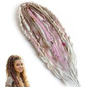 Boho Dreadlock Hair Extension with Hair Beads & Shells, 22 Inch Lightweight Ponytail, Secure Elastic Band for Festivals & Cosplay, Textured Synthetic Braids(B)