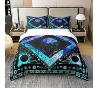 Boho Dream Catcher 100% Cotton Duvet Cover Super King Hippie Sun and Moon Bedding Set Bohemian Exotic Comforter Cover Psychedelic Cosmos Nebula Bed Sets Trippy Ethnic Tribe Bedding with Zipper