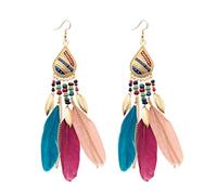 Boho Dream Catcher Drop Earrings for Women, Handmade Feather and Leaf Long Tassel Earrings, Bohemian Retro(Style 3)