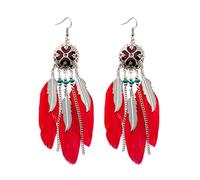 Boho Dream Catcher Drop Earrings for Women, Handmade Feather and Leaf Long Tassel Earrings, Bohemian Retro(Style 16)