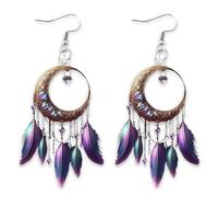 Boho Dreamcatcher Feather Earrings for Women - Colorful Western Cowgirl Dangle Jewelry, Vintage Hippie Style for Festivals and Beach Days (Style-C)