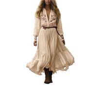 Boho Dress Women's Long Summer Maxi Dresses Casual Floral Pattern A-line Casual Dress Beautiful Vintage Rustic Style V-Neck Dress Long Sleeve Summer Dress Floral Dress Holiday Wedding Western Country