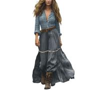 Boho Dress Women's Long Vintage Rustic Style Floral Print Dress V-Neck Maxi Dresses Long Sleeve Floral Dress A-line Casual Dress Western Country Chiffon Dress for Holiday Beach Everyday Wedding