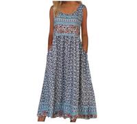 Boho Dresses for Women UK Italian Short Sleeve Button V Neck Dress with Pocket Ladies Floral Casual Sundress Elegant Swing Midi Dress Loose Pullover Lounge Dresses Beach Holiday Sundress