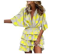 Boho Dresses For Women Uk Long Sleeve Dresses For Women Uk Fancy Dress For Adults Vintage Print Mini Dresses 3/4 Sleeve Summer Dresses A Line Tunic Dresses Swing Party Dresses Mini Dress Orangexl
