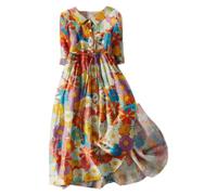 Boho Dresses for Women UK Retro Print Casual Dresses Scoop Neck Ladies Sun Dress Plus Size Loose Prom Bohemian Dresses Shirt Dresses, UK Size S-3XL