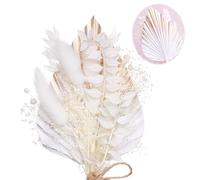 Boho Dried Flowers for Cakes - Gold Palm Leaf Cake Topper with Lagurus Bunny Tails & Ruscus, Natural Wedding Birthday Cake Decorations for Crafts and Desserts