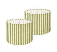 Boho Drum Lamp Shade Set of 2-11" x 11" x 8.9" Hand painted watercolor Olive green stripes white Stripe seamless Replacement Natural Linen Lampshades for Table Lamps, Floor Lamps Easy Assembly