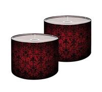 Boho Drum Lamp Shade Set of 2-11" x 11" x 8.9" Royal vintage Gothic dark red black Replacement Natural Linen Lampshades for Table Lamps, Floor Lamps Easy Assembly
