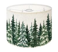 Boho Drum Lamp Shades - 11" x 11" x 8.9" Watercolor evergreen forest Pine trees seamless border Winter Replacement Natural Linen Lampshades for Table Lamps, Floor Lamps Easy Assembly