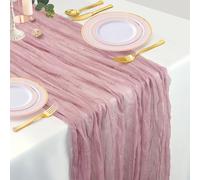 Boho Dusty Pink Gauze Wedding Cheesecloth Table Runner, Seasonal Fabric Kitchen Dining Holiday Table Decor for Home Party 90x400 cm