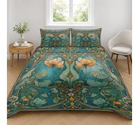 Boho Duvet Cover Set Double, Soft Microfibre Reversible | Art Nouveau Floral Pattern Bedding Set with 2 Pillowcases, Quilt Cover 3 Piece with Zipper Closure, Easy Care Nxg113