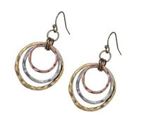 Boho Earrings for Women,Elegant Mixed Metal 3-Tone Antique Dangle Earring,Statement Triple Circle Drop Dangle Earrings,Lightweight Vintage Large Hoop Earrings,Bohemian Jewelry Gifts for Womens