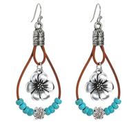 Boho Earrings for Women, Ethnic Style Vintage Dangle Drop Earrings Handmade Bohemian Hollow Out Earrings with Nature Stone and Flower Western Country Boho Chic Hippie Statement Jewelry Gift (A)