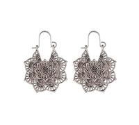 Boho Earrings for Women Trendy Cutout Hollow Flower Drop Earrings Imitation Turquoise Dangling Earrings Metal Print earrings Vintage Jewelry Gift, Metal, No Gemstone