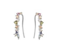 Boho earrings,long earrings for women,925 Sterling Silver Gold Flower Rattan Stud Earrings For Women Colorful Rainbow Zircon Ear Climber Earring Fine Jewelry(Silver)