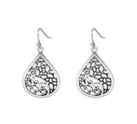 Boho Earrings Silver Earrings Filigree Earrings for Women Handmade Bohemian Trendy Ethnic Vintage Earrings Lightweight Filigree Geometric Teardrop Earrings, Zinc, No Gemstone