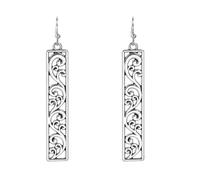 Boho Earrings Silver Earrings Filigree Earrings for Women Handmade Bohemian Trendy Ethnic Vintage Earrings Lightweight Filigree Geometric Teardrop Earrings, Zinc, No Gemstone