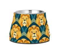 Boho Egyptian Lions Geometric Dogs Water Bowl Enhanced Stainless Steel Cats Food Bowl for Small Dogs Whisker Friendly