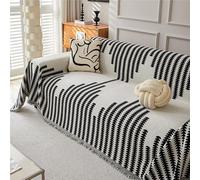 Boho Elegance Chenille Sofa Cover, Double-Sided Reversible Chenille Sofa Cover, Washable Blanket, Non Slip Fuzzy Pet Protective Mat Couch Covers for Large Dog (Style A Black,70.87 * 133.86in)