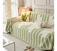 Boho Elegance Chenille Sofa Cover, Double-Sided Reversible Chenille Sofa Cover, Washable Blanket, Non Slip Fuzzy Pet Protective Mat Couch Covers for Large Dog (Style B Green,70.87 * 133.86in)