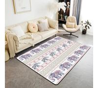 Boho Elephant Area Rug 3'x5' Cute African Animals Exotic Mandala Non Slip Rug for Kids Teens Adults Ethnic Tribal Geometric Stripes Non Shedding Rug for Living Room