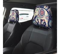 Boho Elephant Car Seat Headrest Cover 2 PCS, Soft Stretchable Fabric Car Head Rest Protector Dustproof Removable Car Headrest Covers Universal Vehicle Accessories