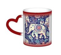 Boho Elephant Coffee Mug with Handle 11 Oz, Color Changing Cups In The Sky, Heat Sensitive Magic Funny Art Mug, Unique Coffee Tea Cup Porcelain Mugs Gift for Women Men Red
